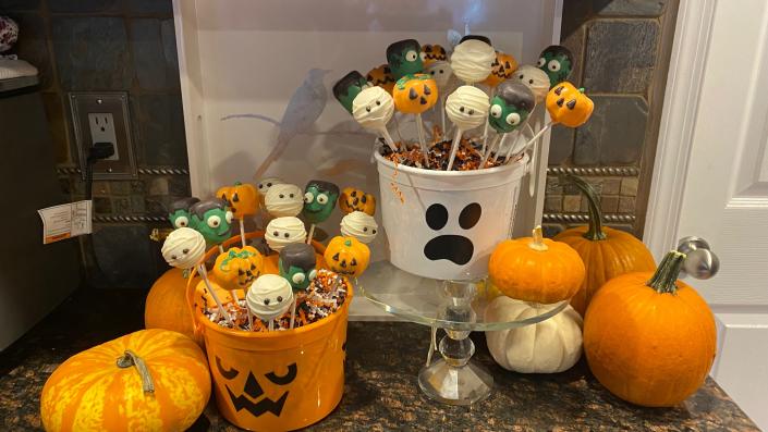 Frankenstein, Mummies and Jack-O’-Lantern cake pops for the cutes, sweetest, first birthday Boo party