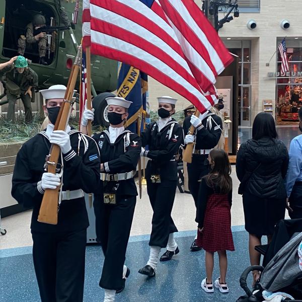 Celebrating the retirement of Senior Chief Petty Officer Scott at the National Museum of the Marine Corps.