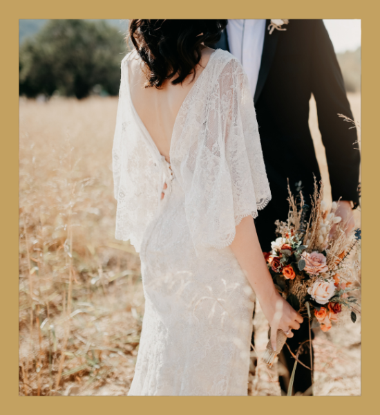 bride and groom embracing outdoors