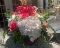 Small pink and white fresh floral centerpiece 