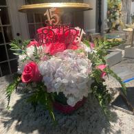 Small pink and white floral centerpiece