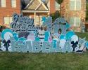 Over sized, lawn, sweet 16, happy birthday yard sign in the Tiffany Blue, silver and black colors 